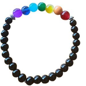 Men's Gay Pride LGBTQ stretch bracelet with glass beads NWT 8"